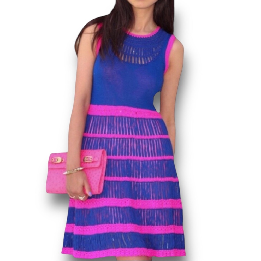 Nanette Lepore Crochet Knitted Purple Pink Dress Size Small Pre-Loved